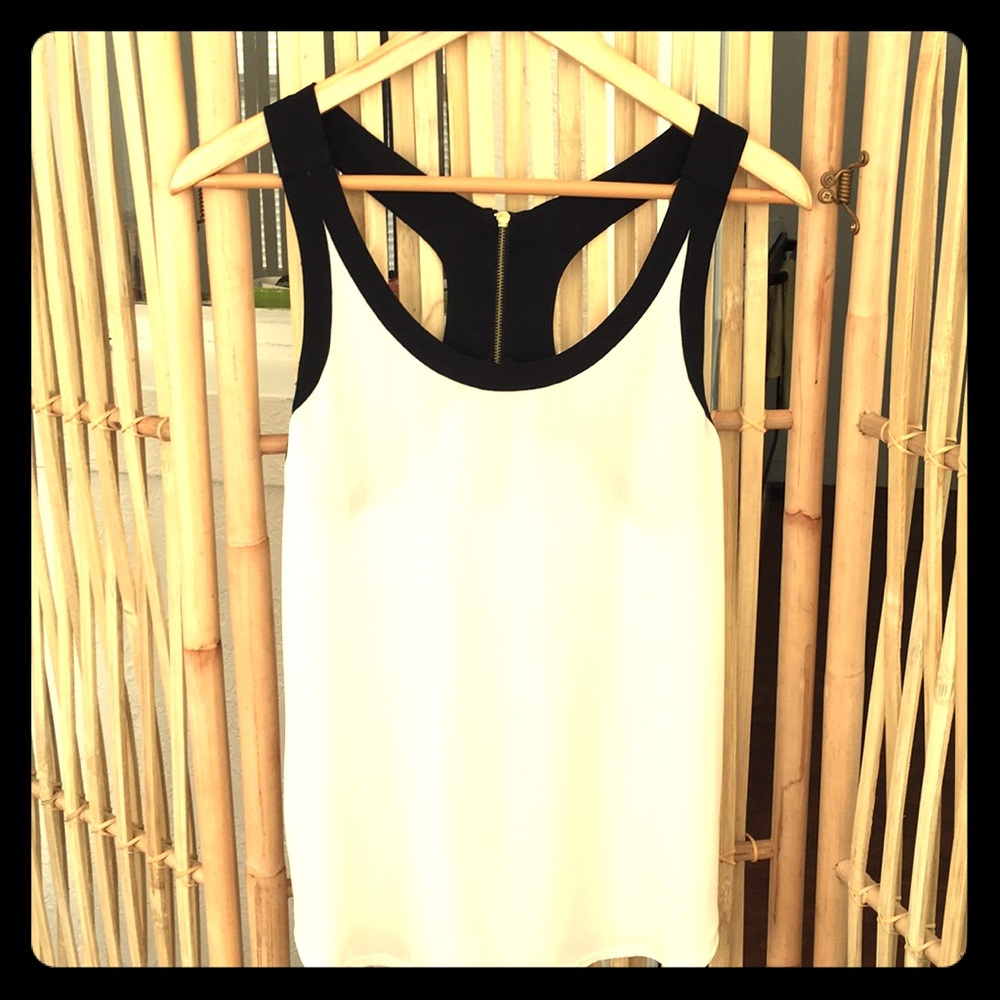Express white & black racer back w/ zipper detail.